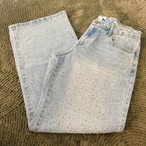 Forever 21 Baggy Rhinestone Wide Leg Jeans Light Wash Denim Womens Size 30